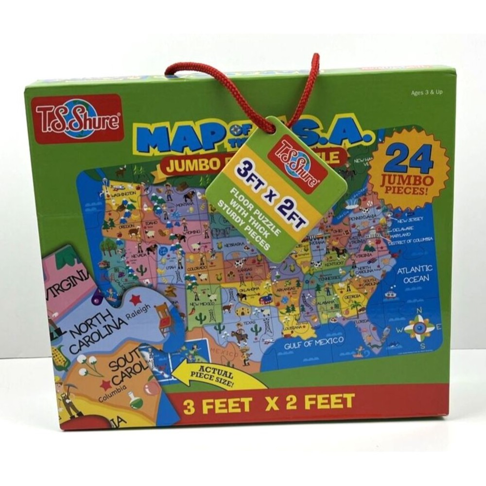 TS Shure Jumbo Floor Puzzle Map of The U.S.A. Giant Puzzle 24 Pc. 3' x 2'
